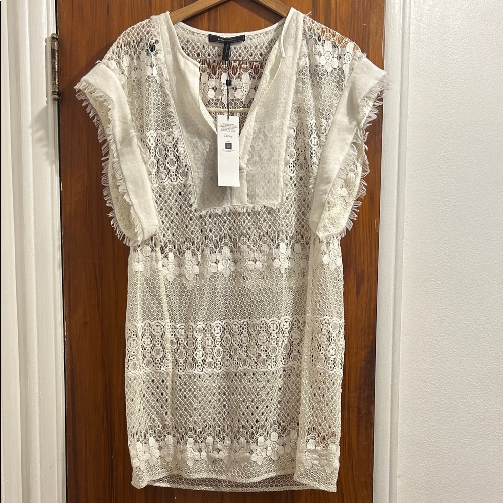 BCBGMaxAzria Cream Lace Tunic Top